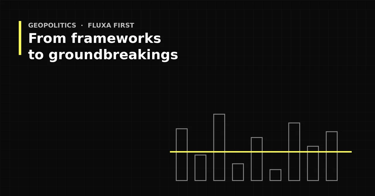Black and yellow graphic of a horizontal floor line beneath fluctuating price bars on a dark grid, titled From frameworks to groundbreakings.